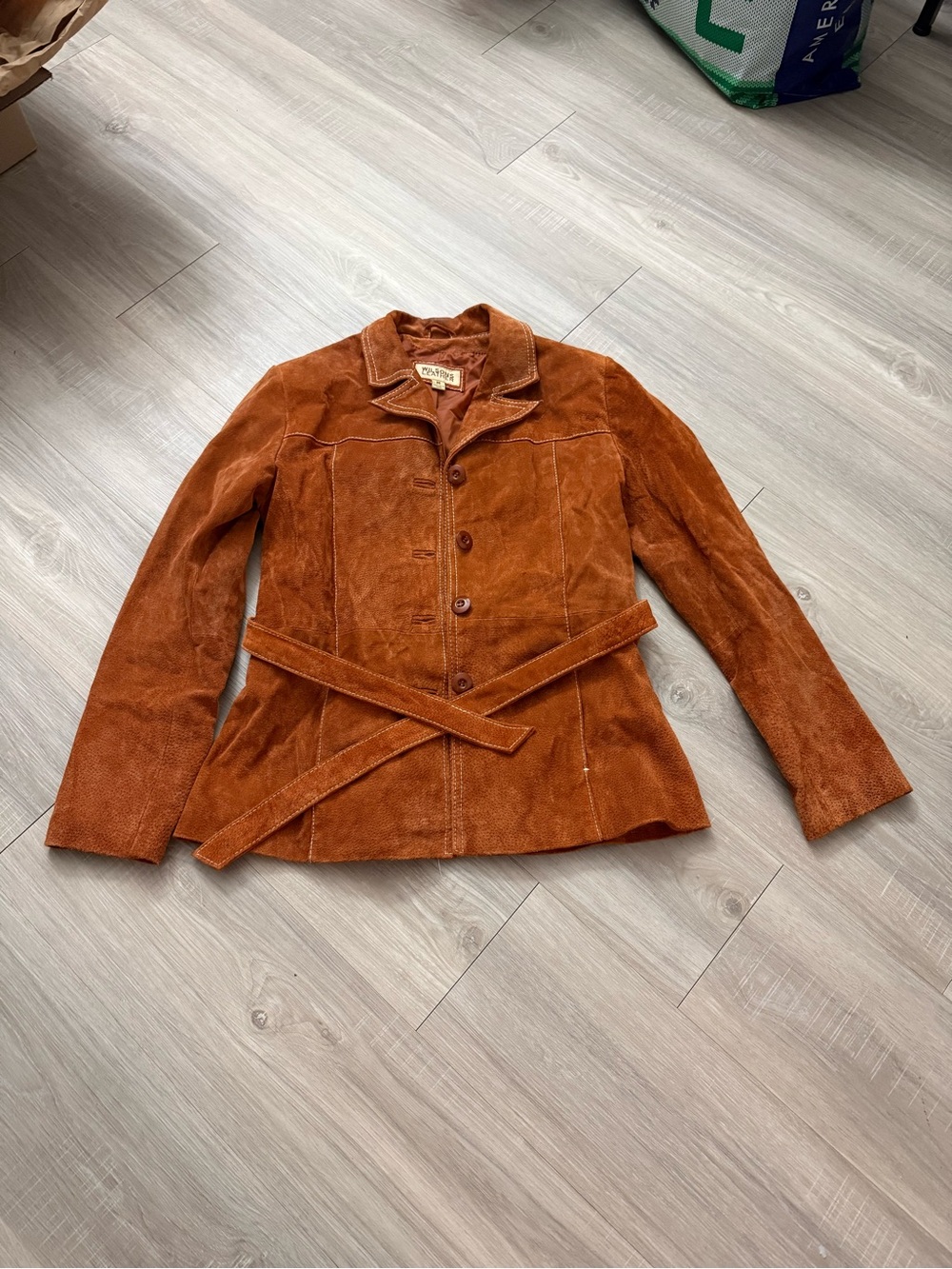 Wilsons Leather Rust Orange Brown Suede Belted Jacket